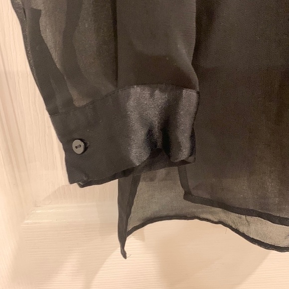ZARA Sheer Satin Block Cutout Black Button Down Blouse - Picture 10 of 14